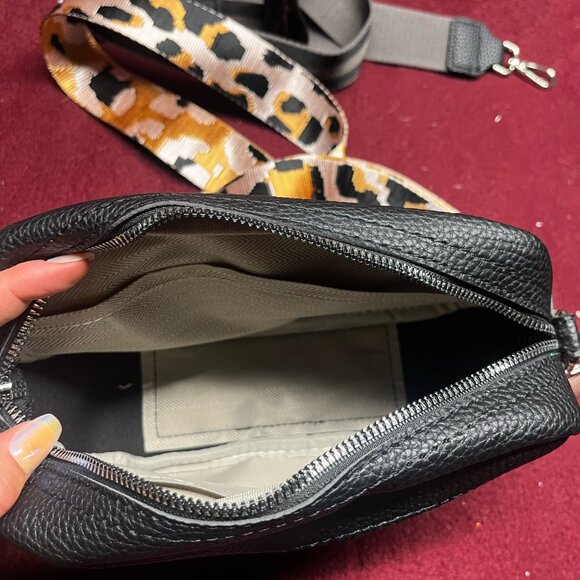 black crossbody purse with interchangable straps - leopard and black/gray stripe - Picture 2 of 4